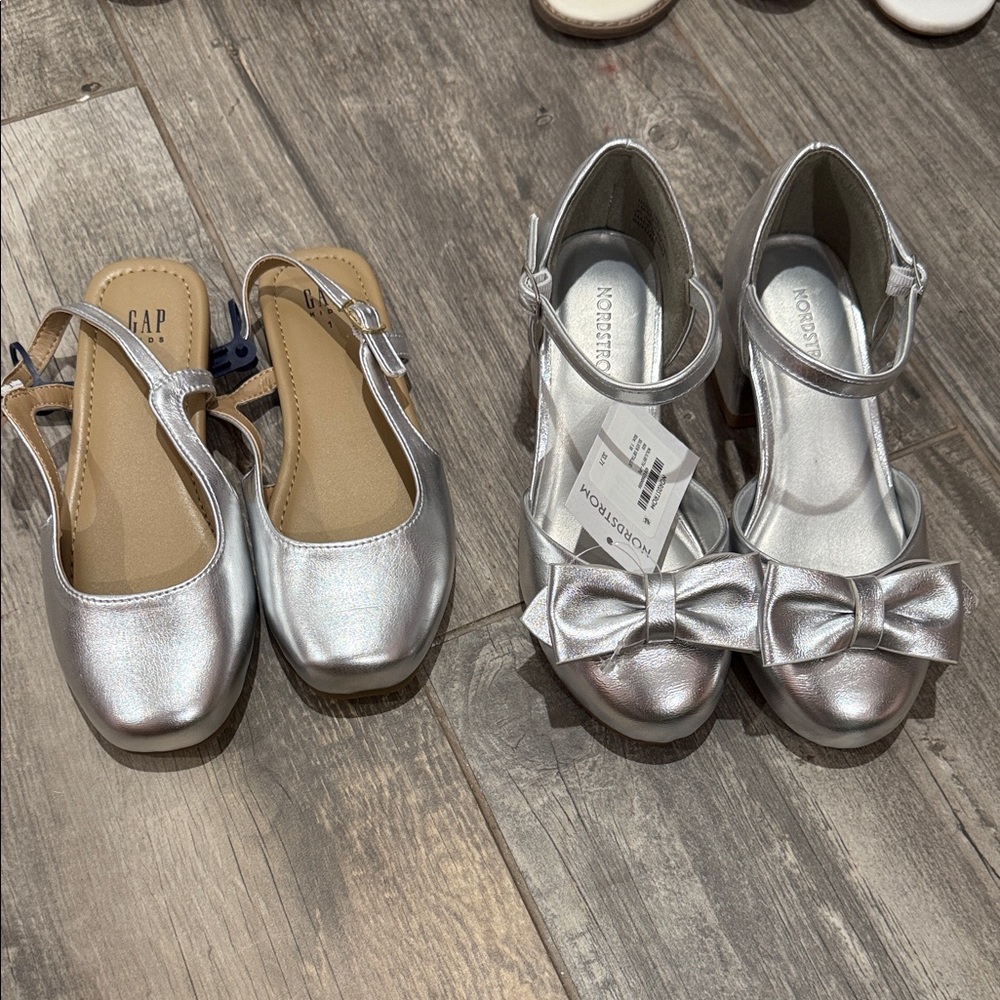 Nordstrom Shiny Silver Kids Dress Shoes with Bow